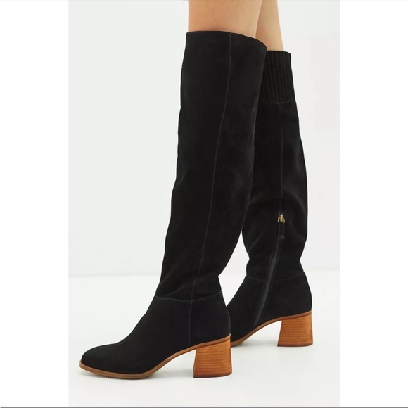 Anthropologie Shoes - ANTHROPOLOGIE Suede Leather Over The Knee Heel Boots Shoes Black 6.5 NWT